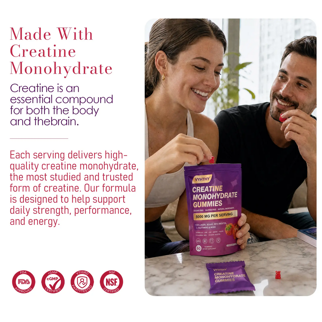Women's Creatine Monohydrate Gummies – Vegan, Zinc-Infused | Muscle, Energy & Hair Skin Nails
