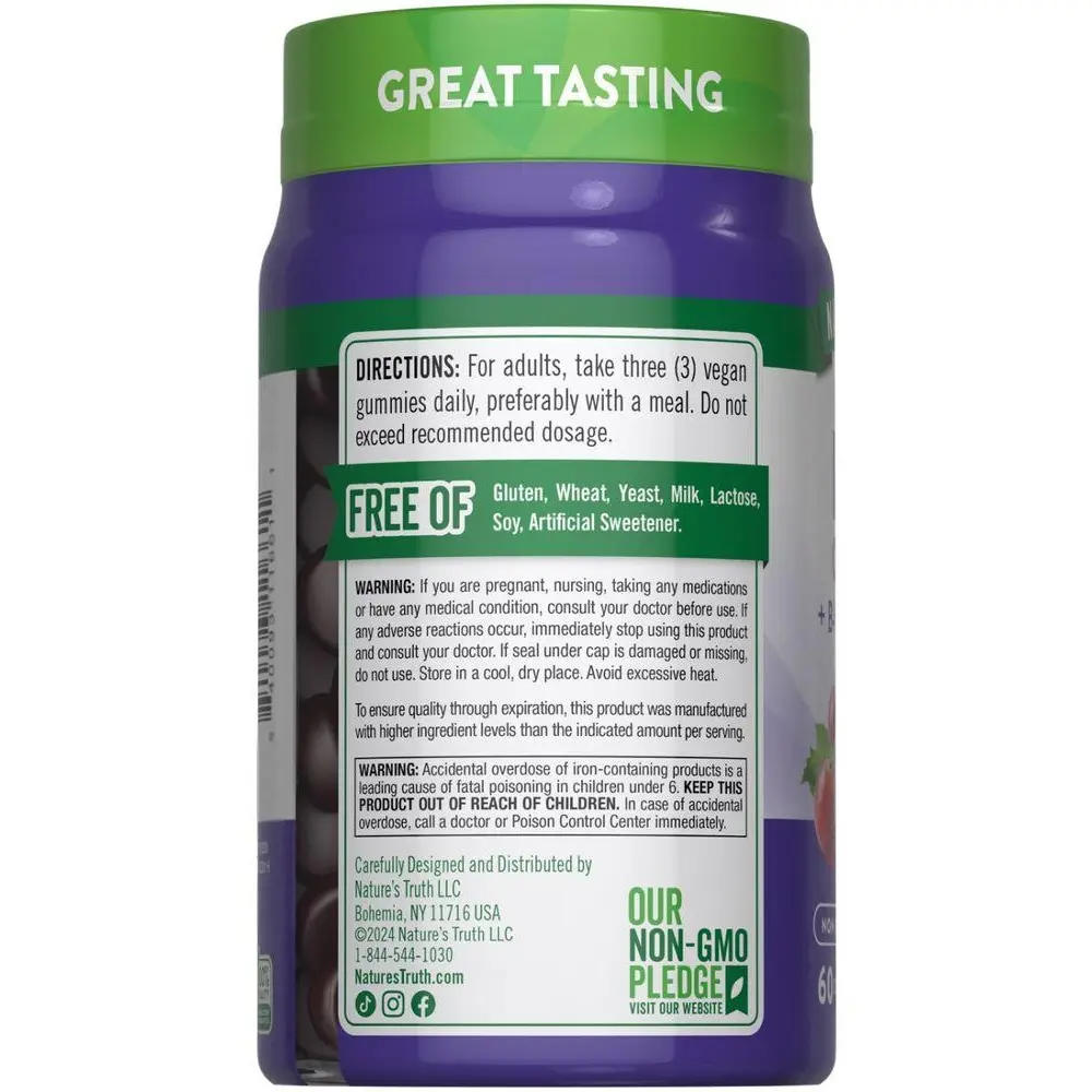 Iron Gummies – with Zinc & B Vitamins | Grape Flavor | 60 Count