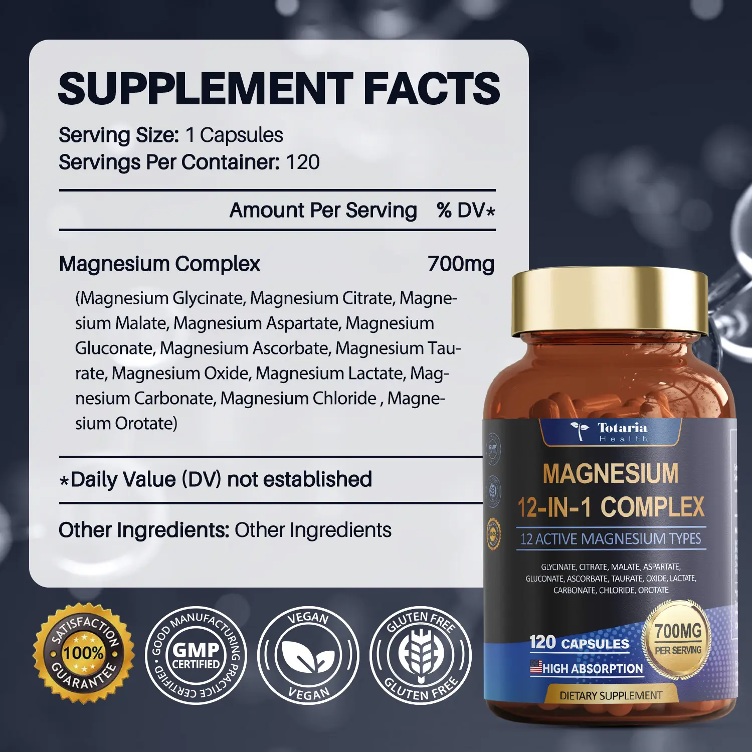 Totaria Magnesium 12-in-1 Complex 700mg – Muscle, Heart, Nerve & Bone Support