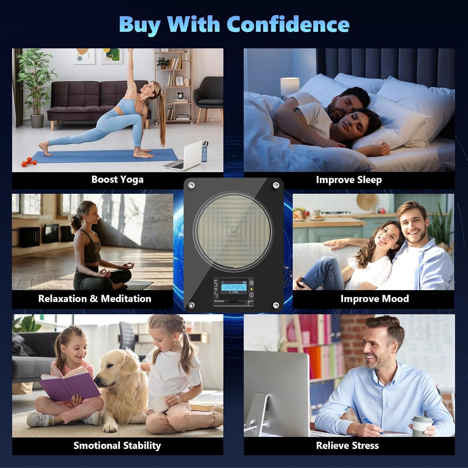 Rechargeable Frequency Generator | Stress Relief & Relaxation Device | Black & White