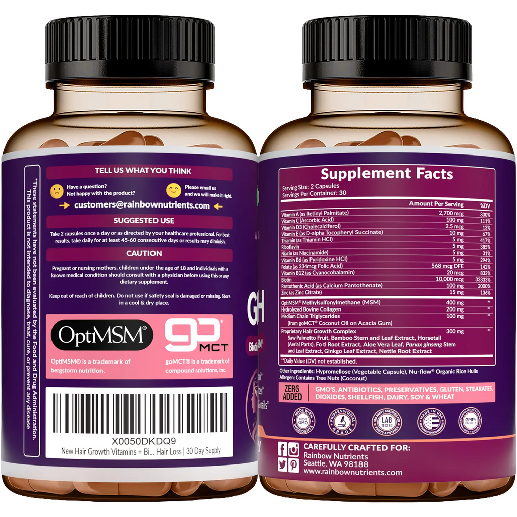24-in-1 Hair Growth Vitamins | Biotin 10,000mcg, Collagen & Saw Palmetto | Stronger Hair, Skin & Nails | 30-Day Supply