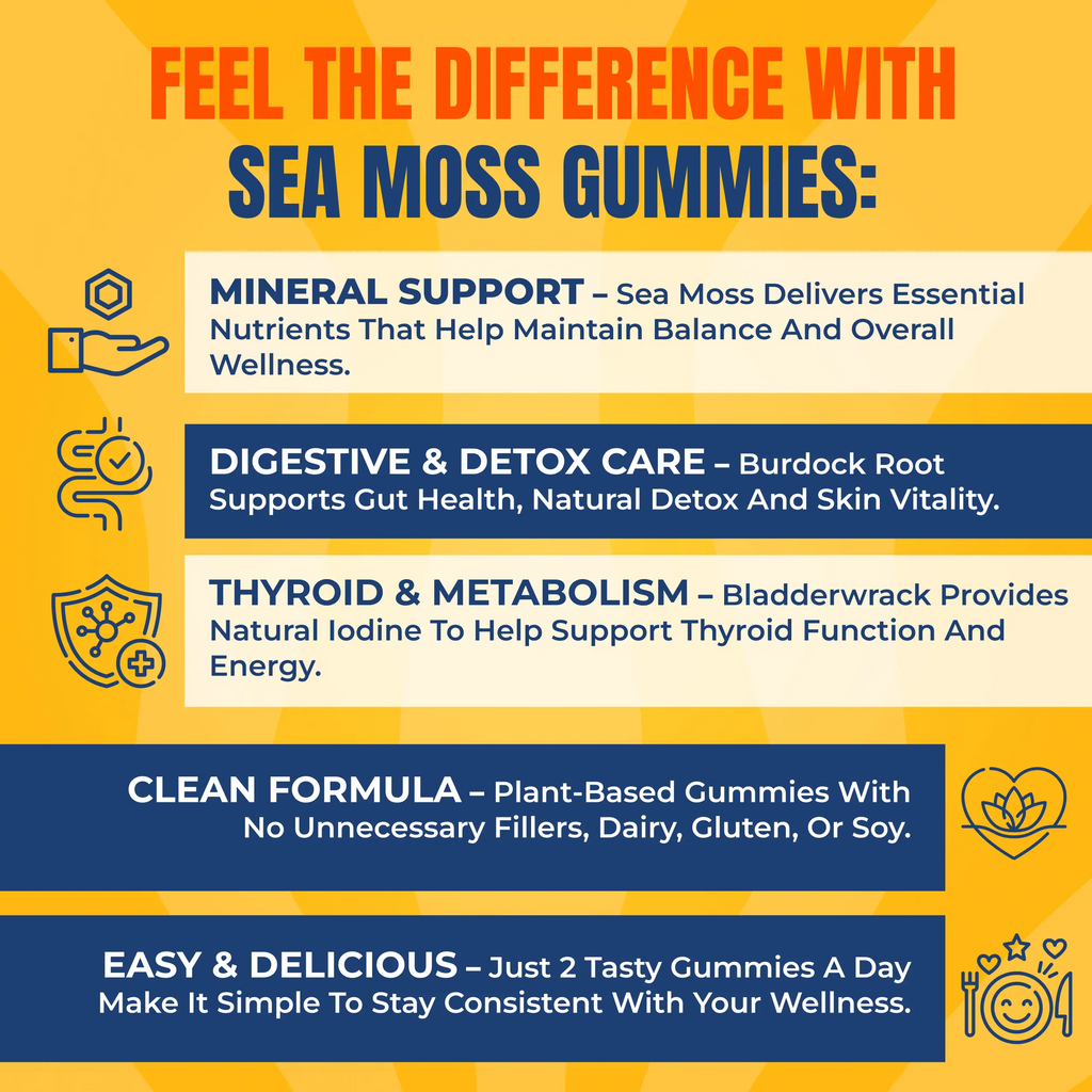 True Sea Moss Gummies – 60 Count with Bladderwrack, Burdock Root & Magnesium