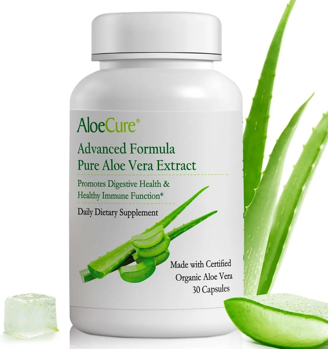AloeCure Organic Aloe Vera Capsules | 160,000mg Equivalent | Gut Health, Digestion & Immune Support | Aloin-Free | 30 Capsules